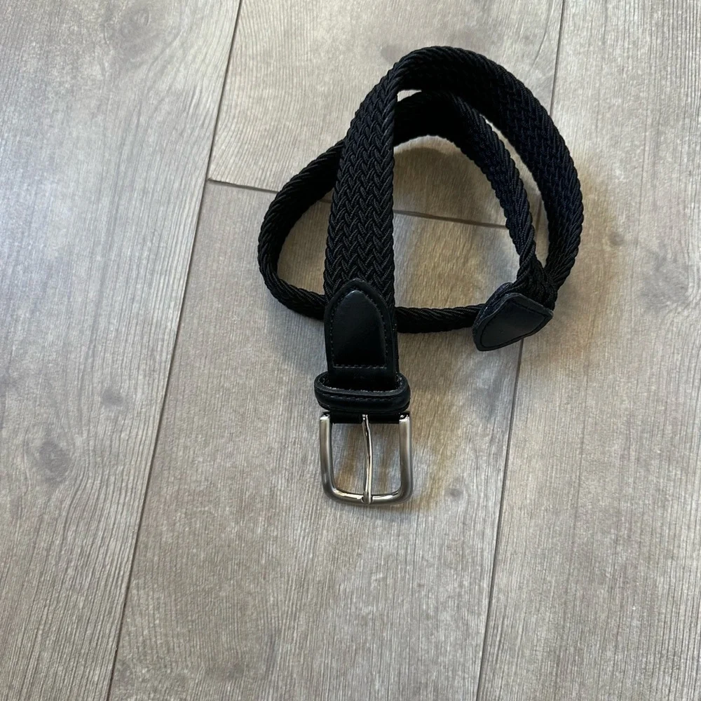Vintage Boys Black Woven Braided Leather Belt Size Small “Jake” Engraved